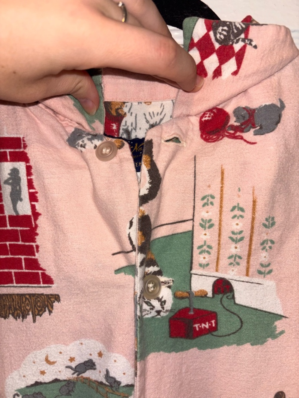VTG Nick And Nora Nightgown Shirt Mischievous Kittens Cats Sleepwear S/M Cotton - Picture 3 of 5